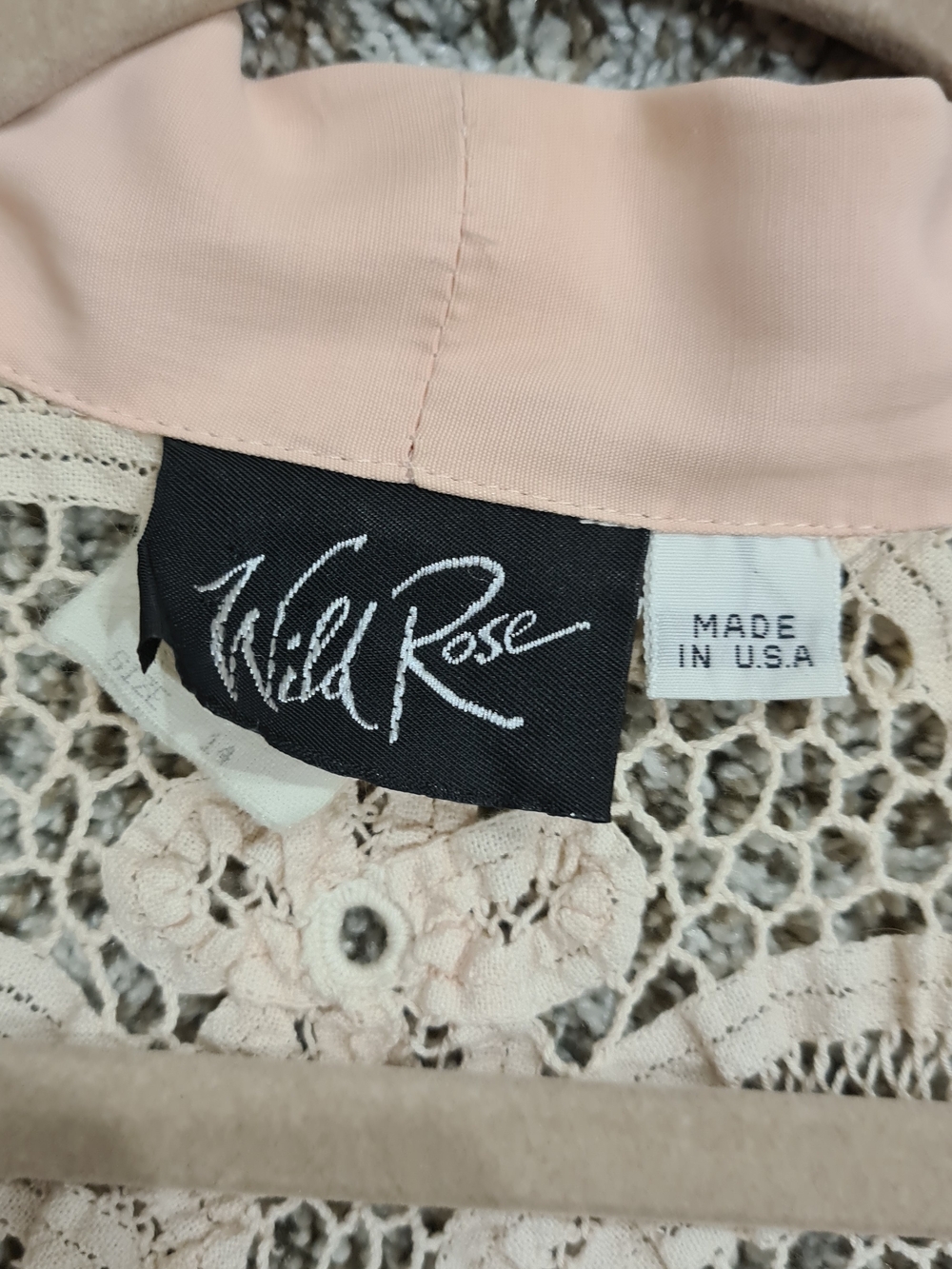 Vintage Pink Wild Rose Women 2 Piece Dress & Crochet Laced Back Jacket Size 14 - Picture 16 of 16